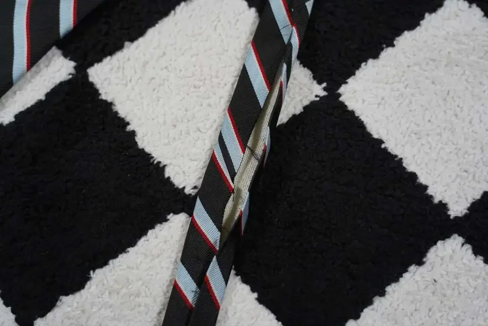 Polo Ralph Lauren Men's Striped Silk Necktie Black with Red Light Blue Stripes